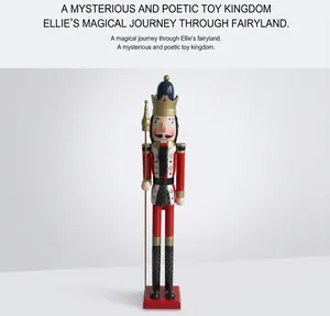 Detail of 120cm wooden nutcracker soldier with gold scepter and red uniform