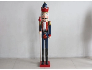 Classic 120cm nutcracker soldier puppet with red and blue paint on a stable red base