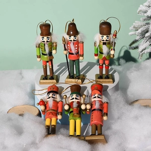 Classic 6-piece wooden nutcracker soldier set with festive red and green uniforms