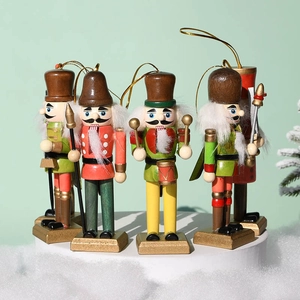 Five-piece wooden nutcracker soldier set with colorful hand-painted details and gold ropes