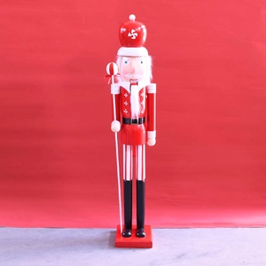 Classic 120cm wooden Nutcracker soldier statue in red and white uniform for Christmas decor