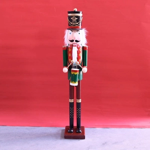 Classic 120cm wooden nutcracker soldier statue with drum and green uniform