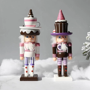 Casse-Noisette en Bois Thème Dessert Cupcake Tasse à Café Chapeau Peint Soldat Figurine Pour Noël Maison Table Décoration Cadeau