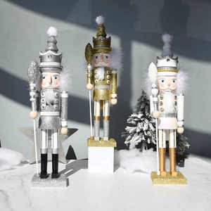 Wooden Christmas Nutcracker Soldier King Ornament With Glitter Finish And Pom-pom Hair Crown Scepter For Festive Home Holiday Table Decor