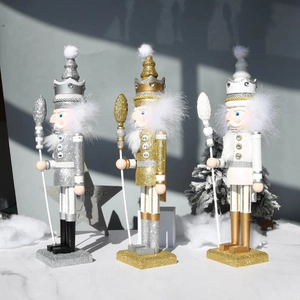 Glittery 42cm nutcracker soldiers with fluffy hair and crowns for Christmas decor