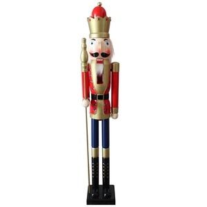 Casse-noisette géant de 150cm en bois peint avec couronne dorée et lance de soldat