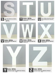 Detail of small white wooden letters S to Z for wall decor and photo props