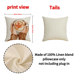 Linen autumn throw pillow case featuring coffee maple leaf art and fabric detail