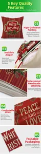 Detail view of linen Christmas pillowcase showing print quality and hidden zipper