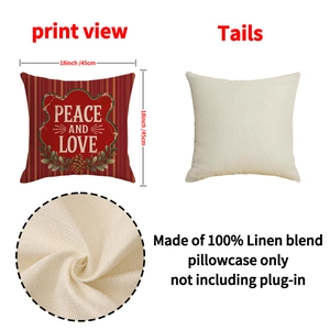 Christmas 18x18 inch Peace and Love linen throw pillow cover with red stripes