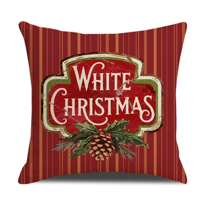 Festive red striped Christmas pillow cover featuring White Christmas typography and pine cones