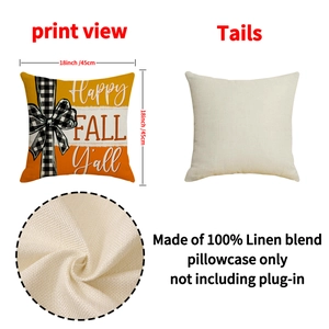 18x18 inch linen fall pumpkin pillow cover with Happy Fall Y'all bow print