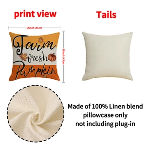 Farm Fresh Pumpkin cotton linen 18x18 inch square throw pillow cover with autumn maple leaf