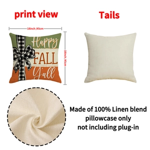 Happy Fall Y'all 18-inch linen blend autumn pillowcase with buffalo check bow detail