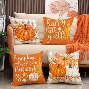 Thanksgiving Autumn Harvest Pumpkin Linen Pillowcase Festive Decorative Cushion Cover For Sofa Living Room Home Decor