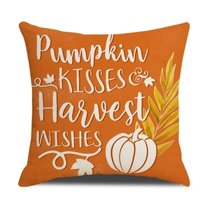 Fall Harvest Pumpkin Pillow Cover with White Pumpkin Print and Artistic Typography