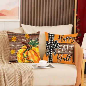 Lot de housses de coussin d'automne avec motifs citrouilles et slogan Happy Fall Y'all