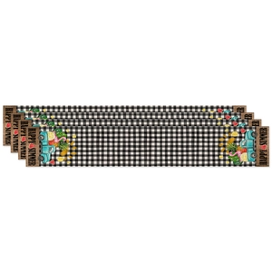 4er-Set Tischläufer mit schwarz-weißem Karomuster und sommerlichen Früchte-Motiven