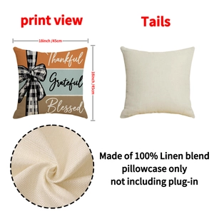 Thanksgiving pumpkin pillow cover 18x18 inch linen blend with Thankful Grateful Blessed print