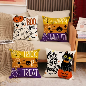 Halloween ghost and pumpkin linen pillow covers set of four for home sofa decor