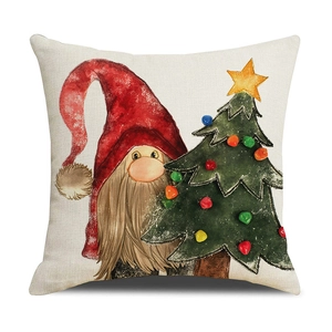 Weihnachtskissenbezug mit Zwerg und Tannenbaum aus Leinen für Sofa Dekoration