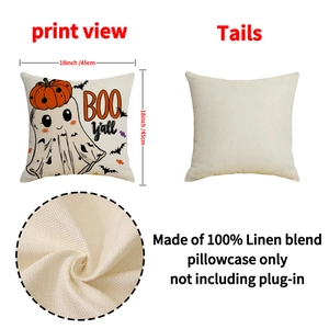 Halloween ghost throw pillow cover in linen fabric, 18x18 inch festive decor