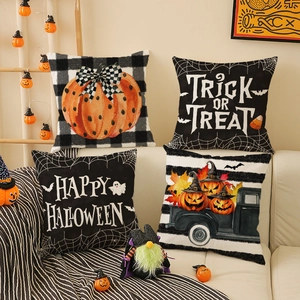Halloween Pompoen Geest Sierkussenhoezen Voor Bank Kort Pluche Vierkante Kussensloop Trick Or Treat Vakantie Decor