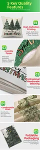 Detail view of linen Christmas pillowcase with invisible zipper and digital pine tree print