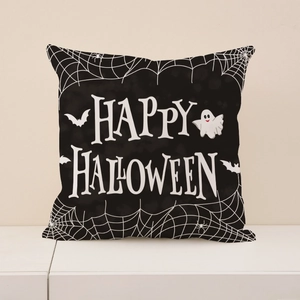 Halloween kussensloop met Happy Halloween tekst, spoken en vleermuis afbeeldingen