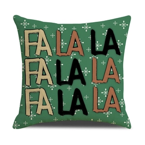 Green Christmas pillow cover with snowflake prints and vintage FA LA LA lettering decor