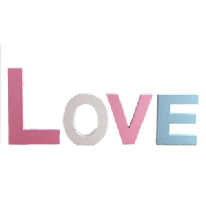 Pink and blue wooden LOVE letter ornaments for wedding decor and home table display