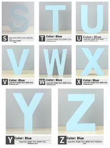 Vue détaillée de grandes lettres alphabétiques bleues en bois S à Z pour déco