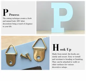 Light blue wooden letter P decor with metal hooks and screws for wall mounting