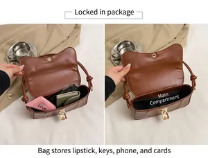 Internal view of the brown PU leather crossbody bag showing storage capacity for essentials