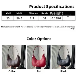 Tableau des tailles pour sac baguette en PU avec dimensions 23x20,5x6,5cm et poids 0,18kg