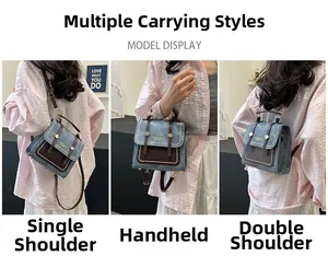 Mini retro backpack shown in three ways: handbag, shoulder bag, and backpack styles