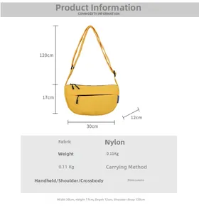 Detailed size specifications for large nylon crescent crossbody bag with 30x17x12cm dimensions