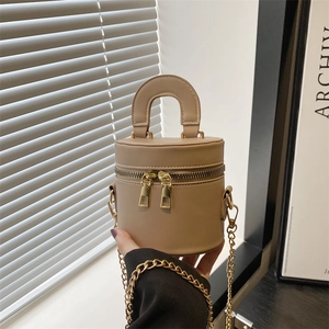 Mini Sac À Main Cylindre Cuir PU Double Fermeture Éclair Sac Bandoulière Avec Chaîne Dorée Mode Coréenne Pour Femmes
