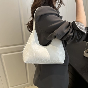 Elegant white snakeskin textured hobo shoulder bag for women with minimalist style