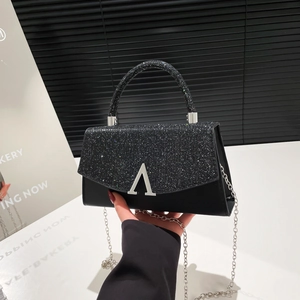 Sac Carré à Paillettes en Cuir PU pour Femmes Sac à Épaule Tendance avec Chaîne et Poignée Supérieure Pochette de Soirée