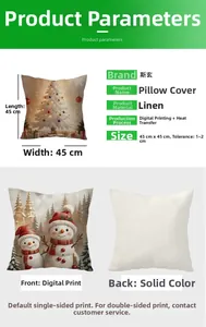 Spécifications de taille pour housses de coussin de Noël en lin 45x45cm avec motif bonhomme