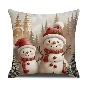 Housse de coussin carrée avec motif bonhomme de neige de Noël pour décor de canapé