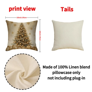 Christmas tree and snowflake print linen blend square pillow cover 18x18 inches