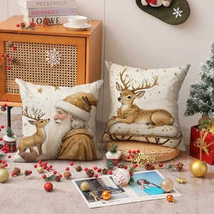 Christmas snowman and reindeer linen sofa pillowcase set with festive holiday decorations