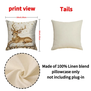 Christmas reindeer pillow cover 18x18 inch made of durable beige linen blend fabric