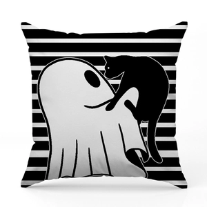 Halloween ghost and black cat stripe pillow cover for living room sofa decoration