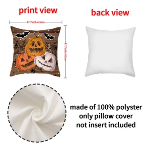 Halloween kussenhoes 45x45cm met pompoenprint gemaakt van zachte polyester stof