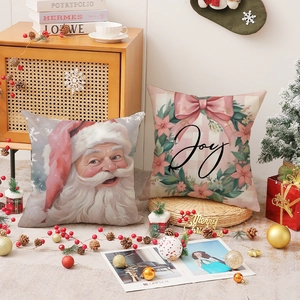Federe per cuscini natalizi in lino con Babbo Natale e design corona Joy