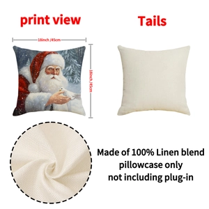Linen Santa Claus throw pillow cover 45x45cm with vintage oil painting print for sofa