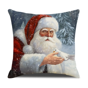 Santa Claus print pillow cover with snow scene for Christmas sofa home decor